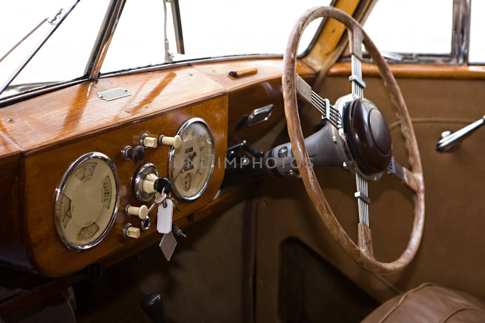 Control panel in the ancient car with a right-hand wheel
