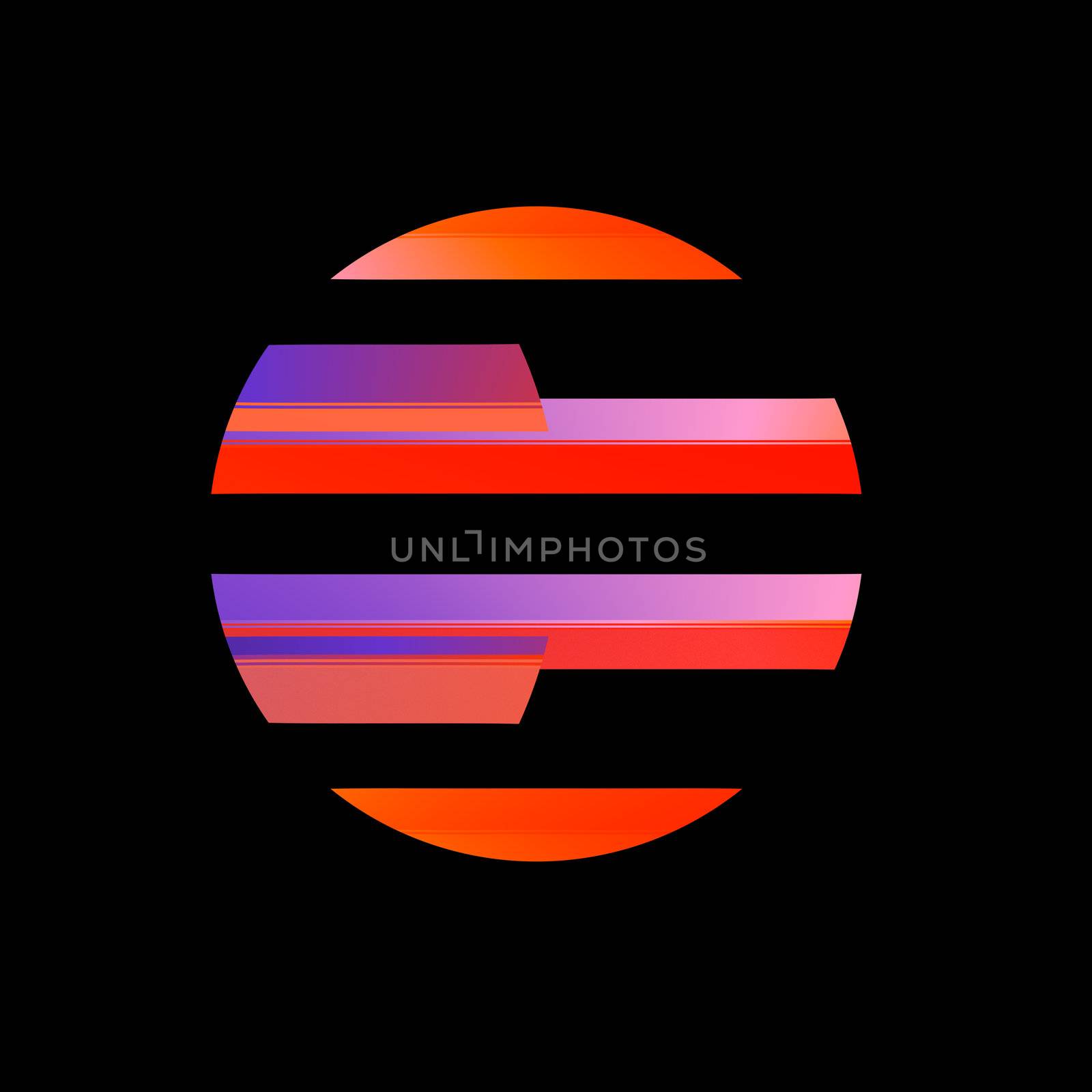 A circular abstract image done is shades of orange and purple. 