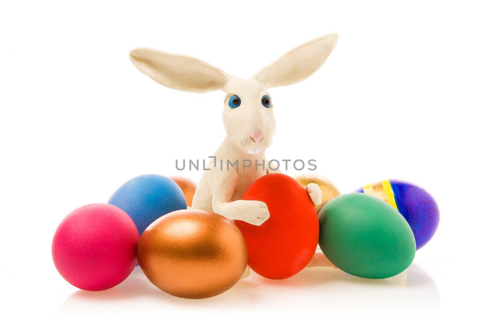 Easter rabbit with multi-coloured eggs by Gravicapa