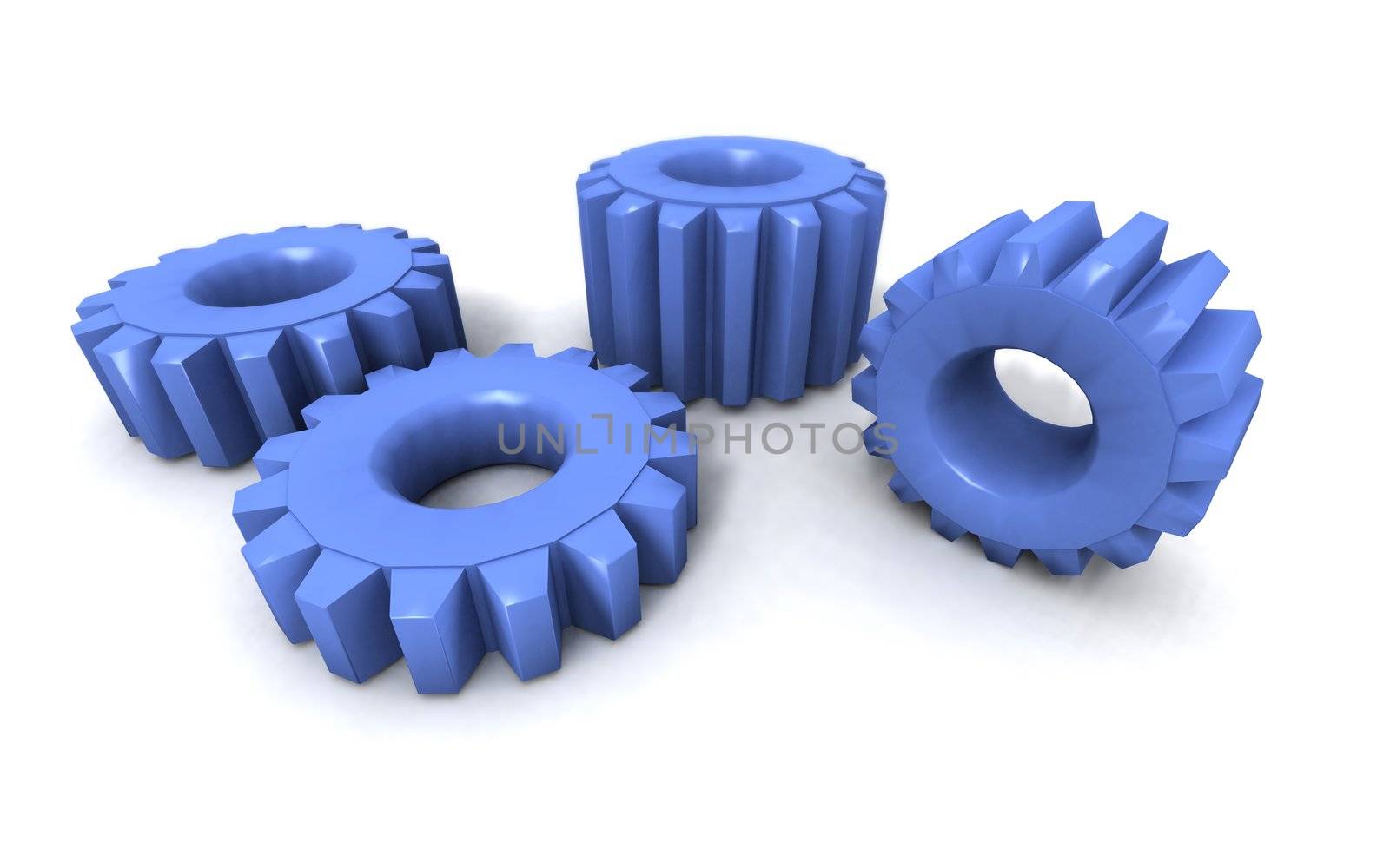 a 3D rendering of some blue gears on a white background