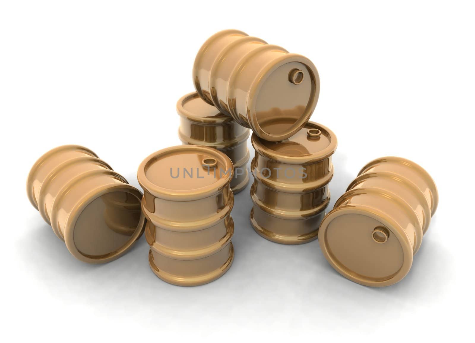 a 3D rendering of some golden barrels