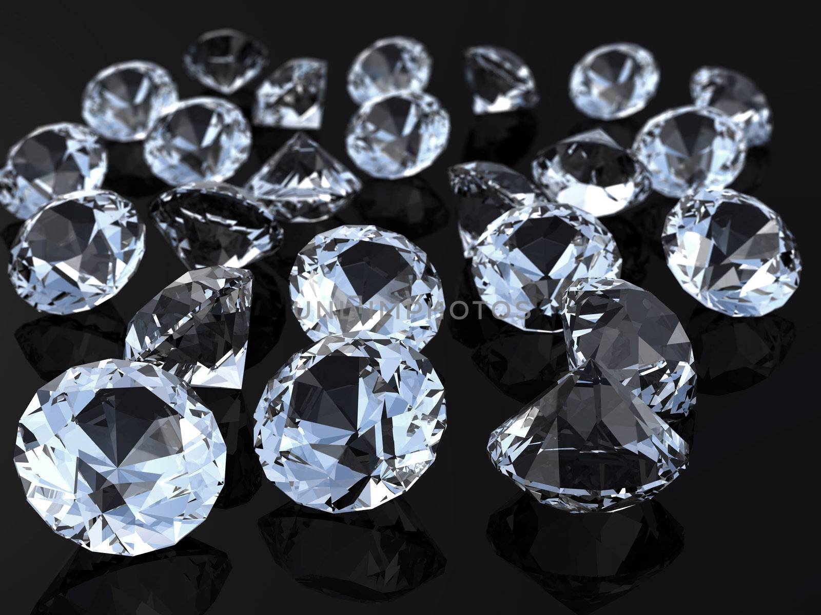 Many diamonds on a table