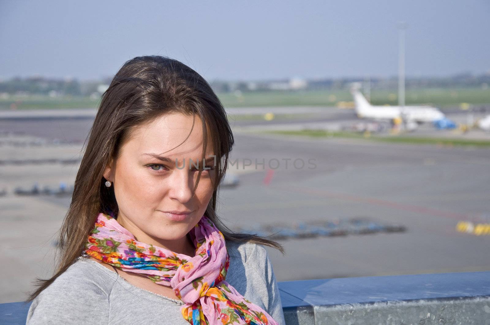 Beautiful woman and airport by Oledjio