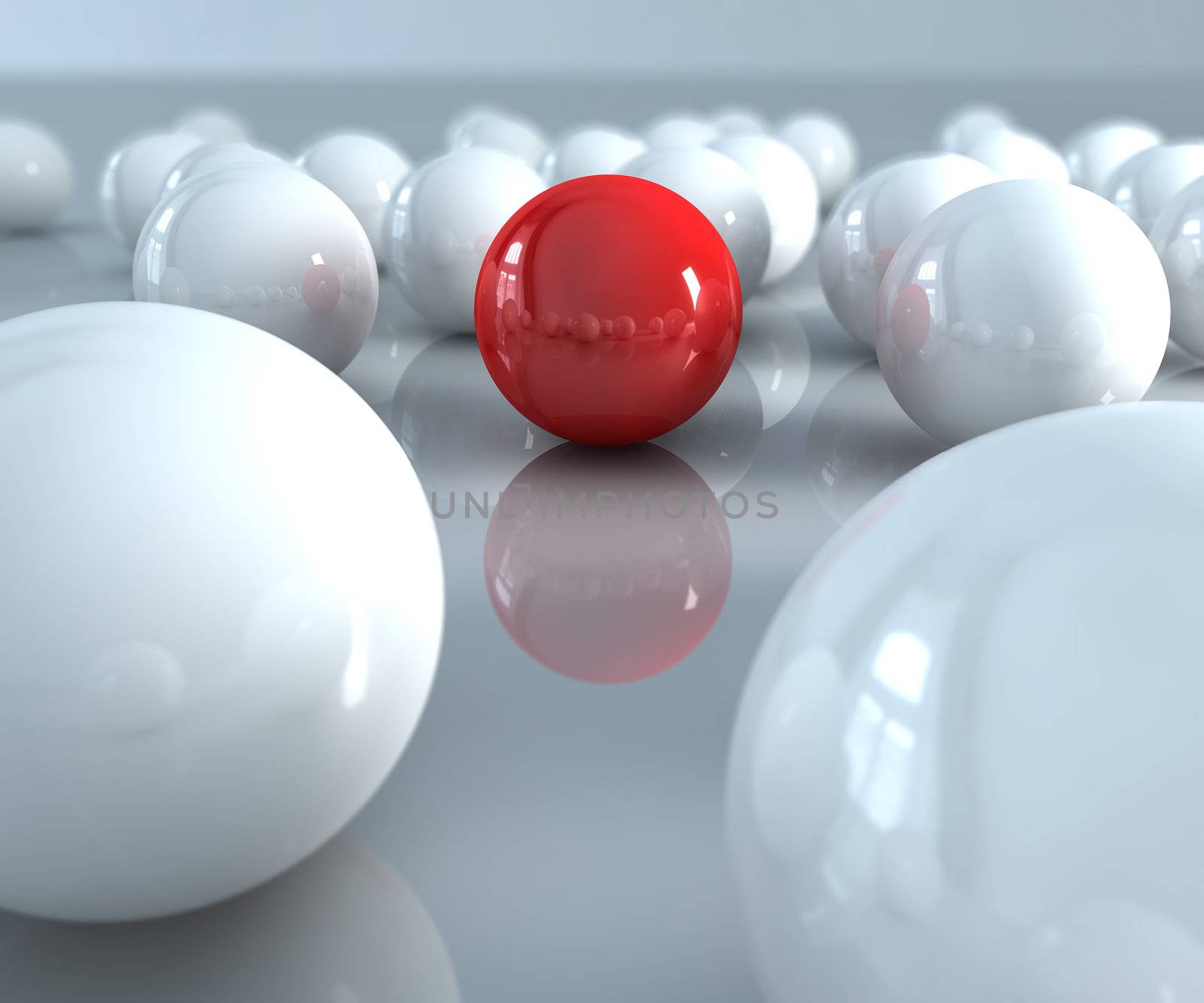 A red ball in many white balls