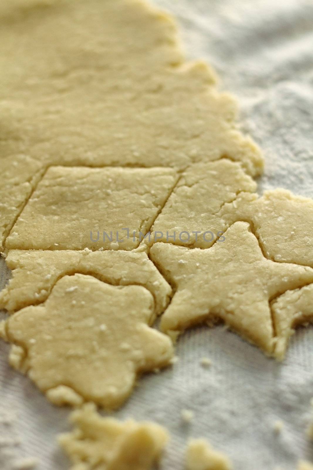 shaped cut dough on the table - shallow DOF