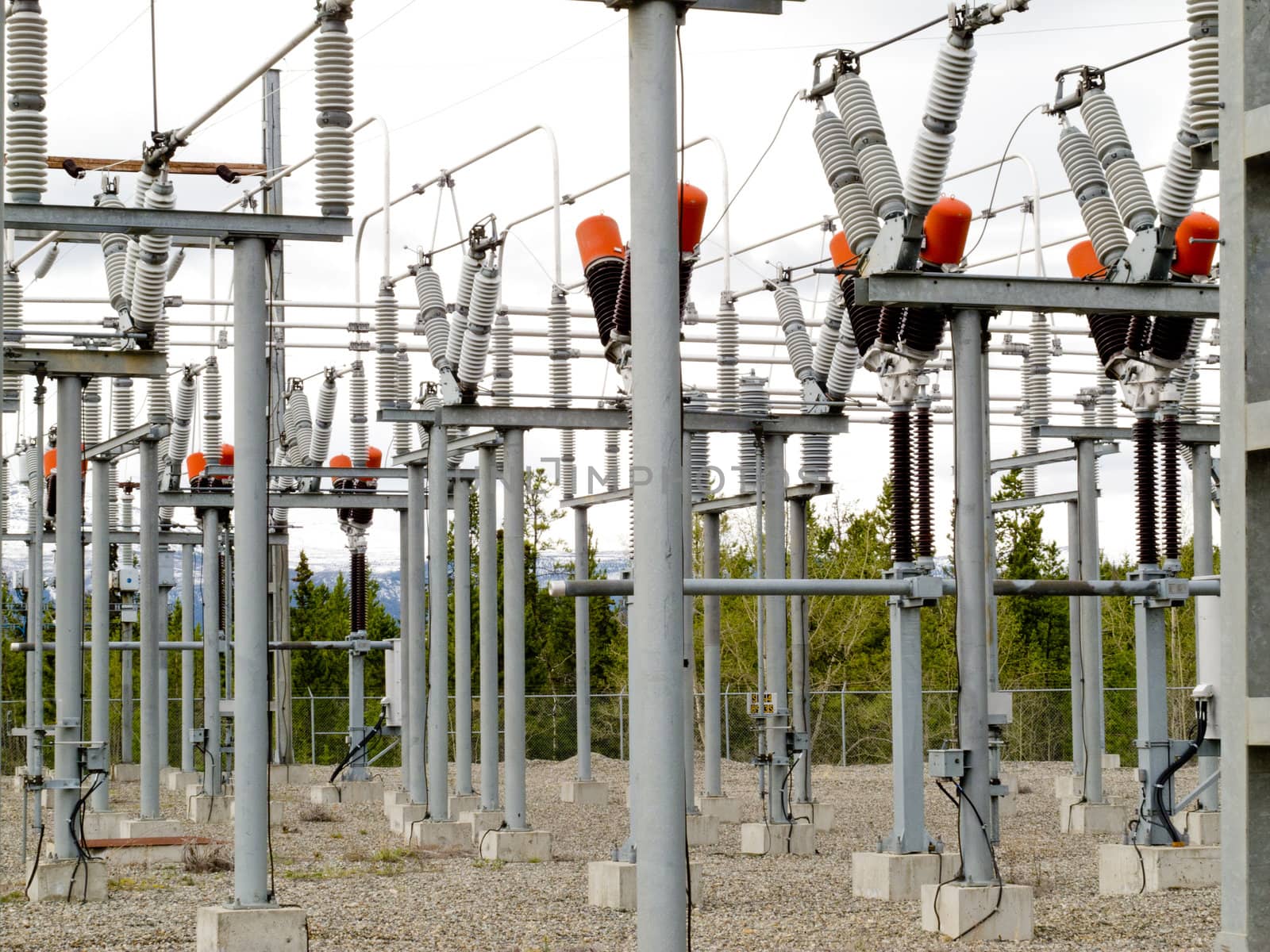 High-voltage transformer substation serving the power grid.