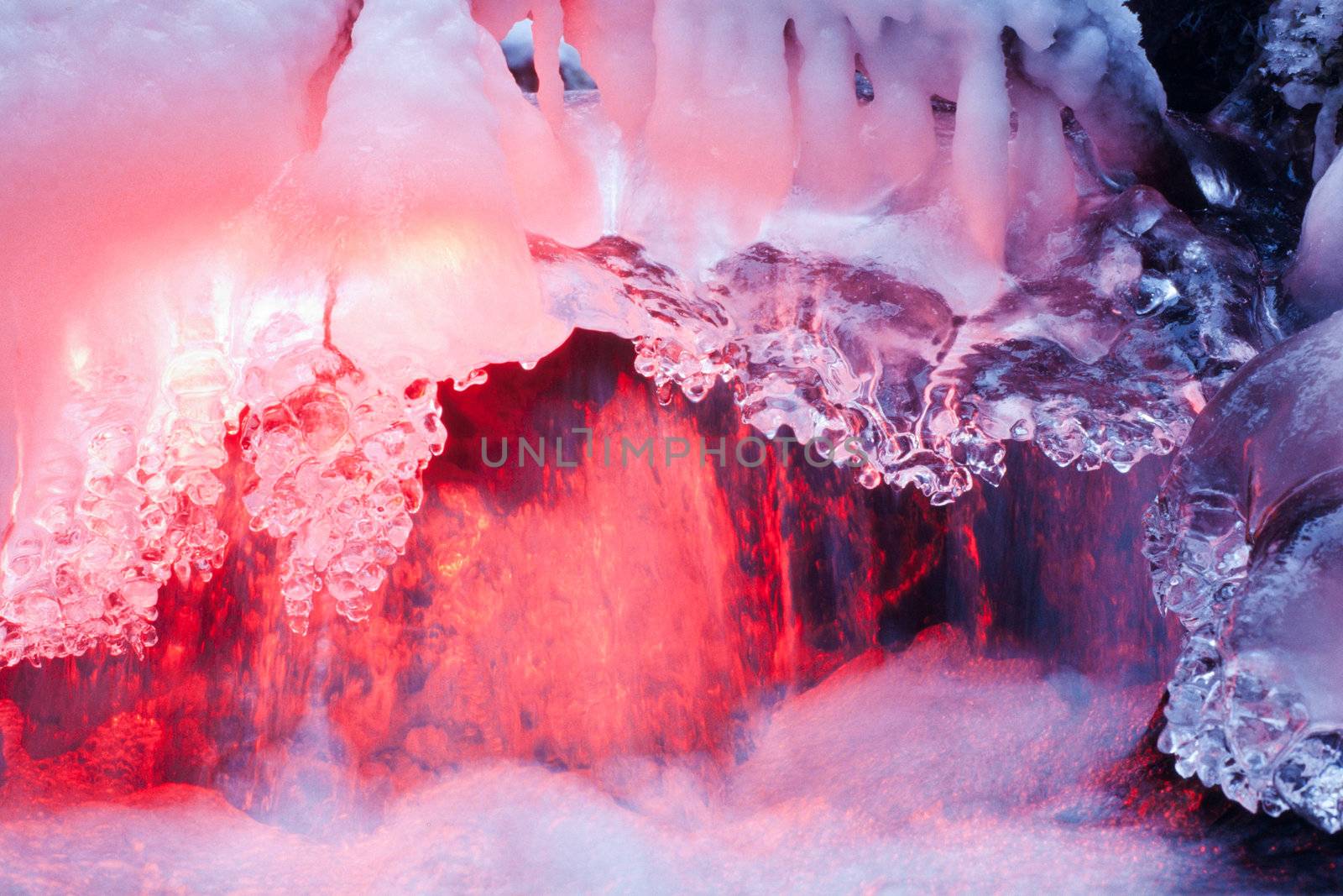 Freezing Waterfall glowing in red light by PiLens
