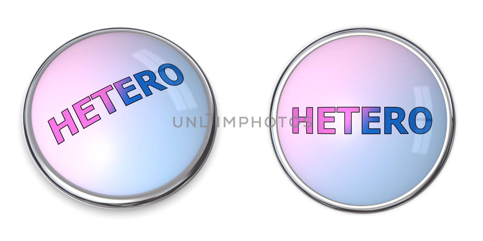 blue-pink gradient button with word hetero - chrome bordering