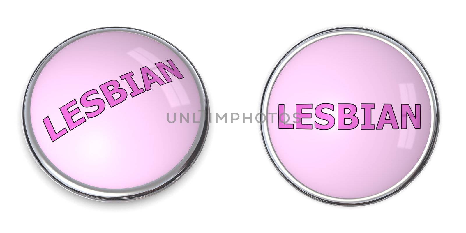 pink button with pink/purple word lesbian - chrome bordering