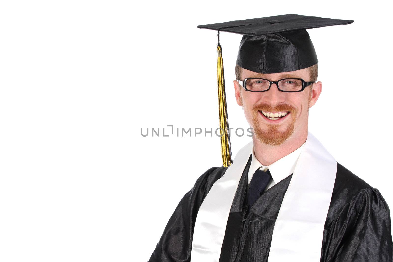 happy graduation a young man on white background