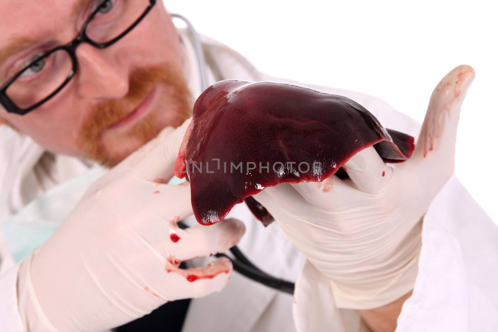 details an doctor research meat on white background