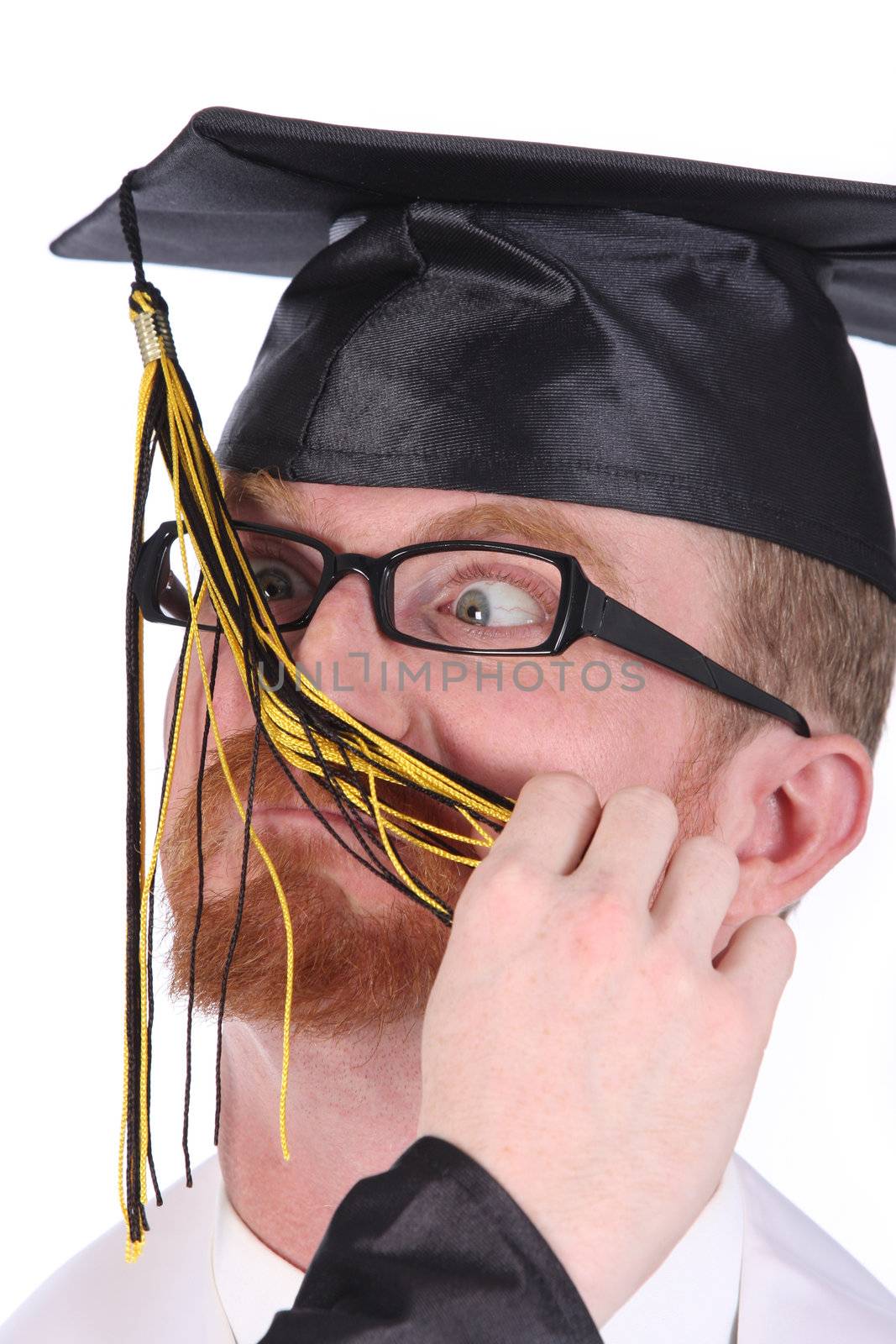 very funny graduation a young man on white background