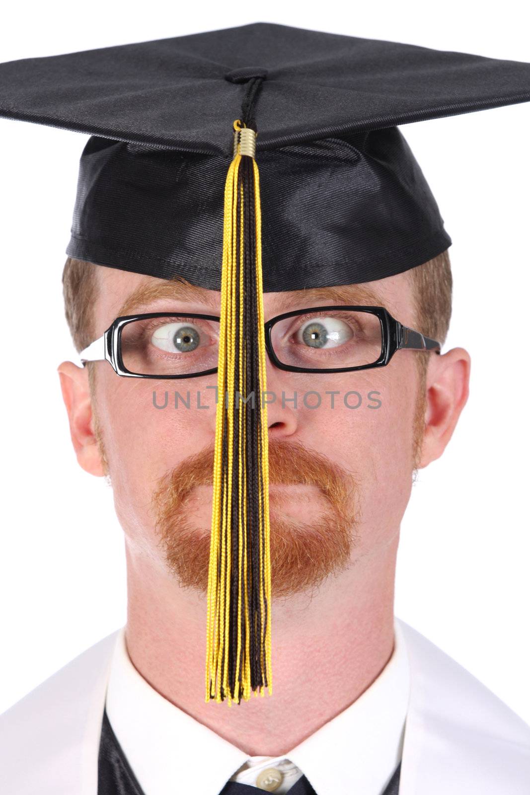 very funny graduation a young man on white background