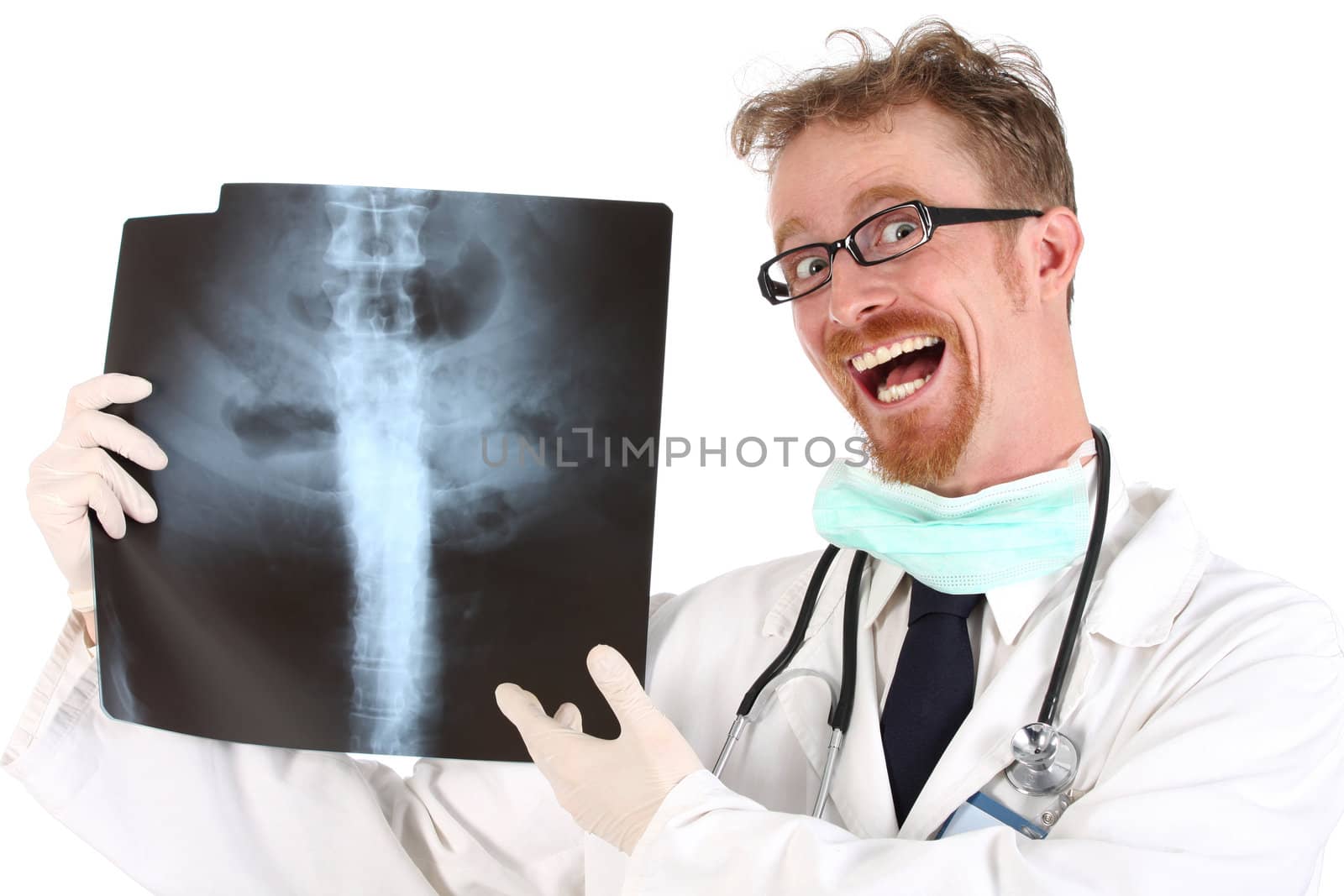 Details doctor with xray on white background