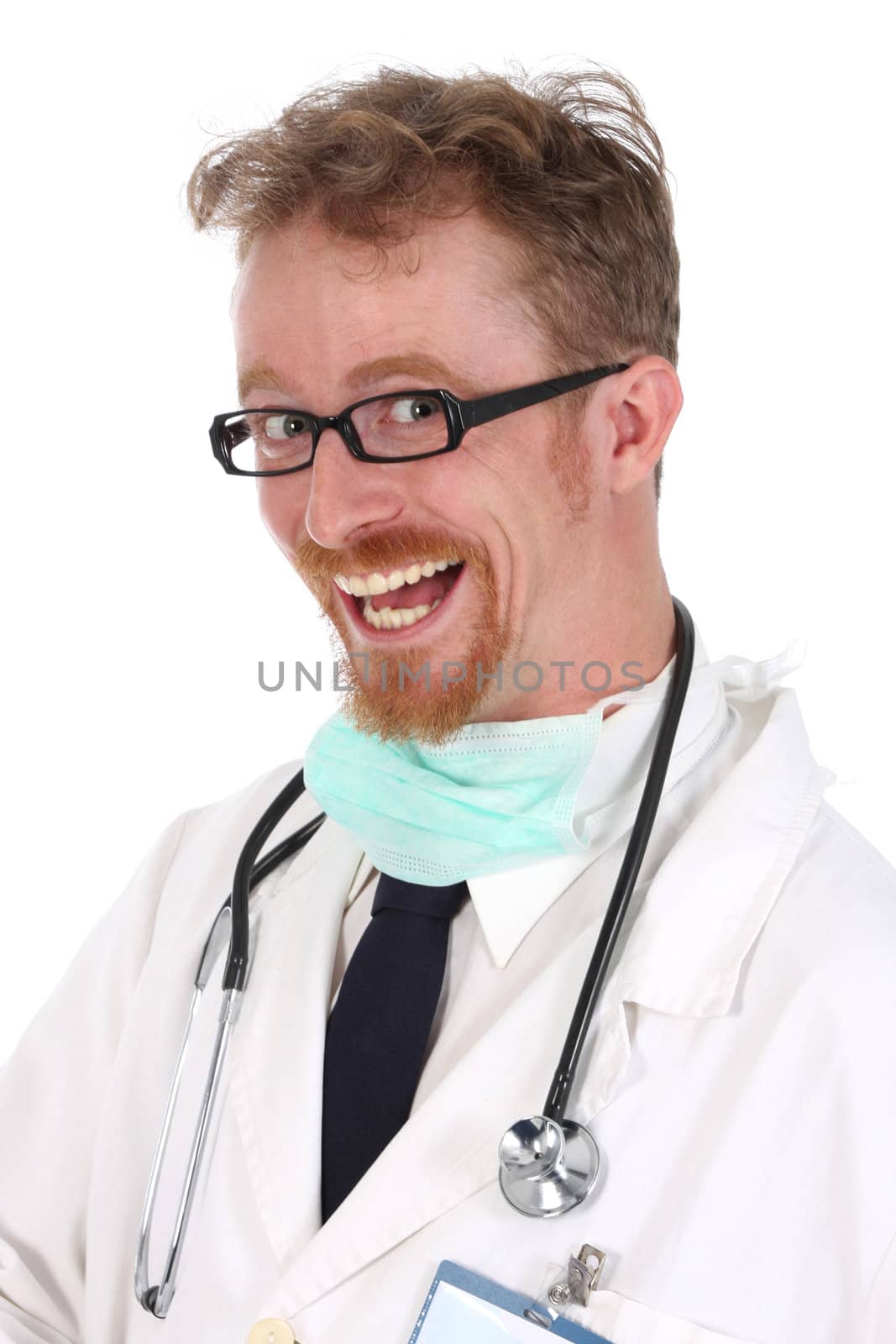 Portrait of smiling doctor on white background