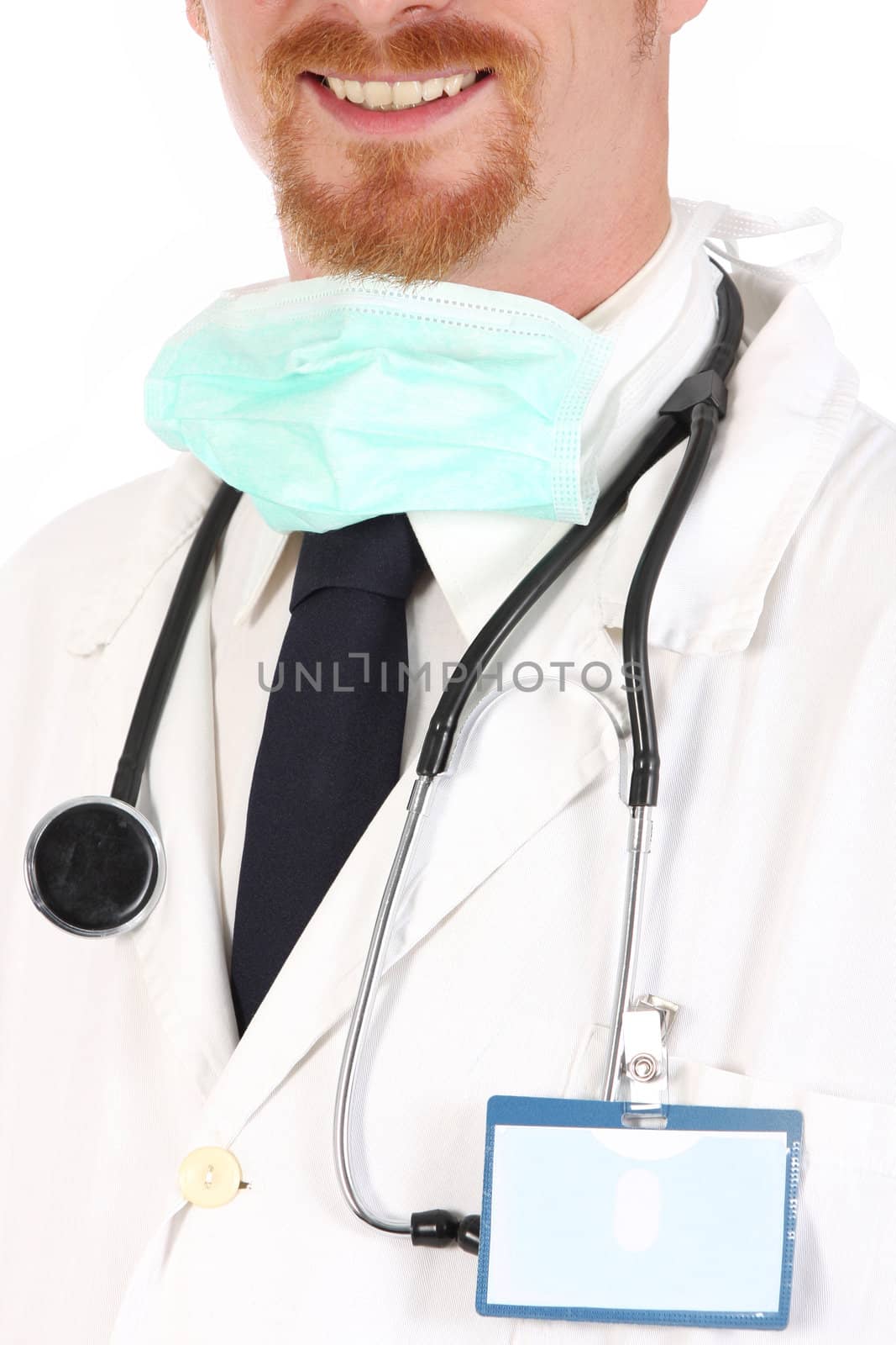 Portrait of smiling doctor on white background