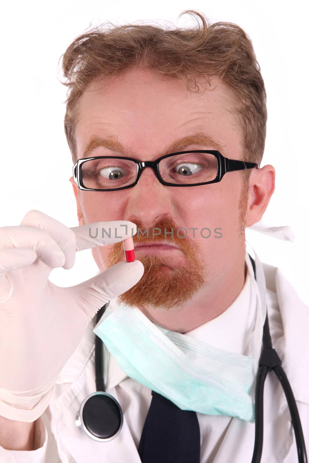 doctor with tablet on white background