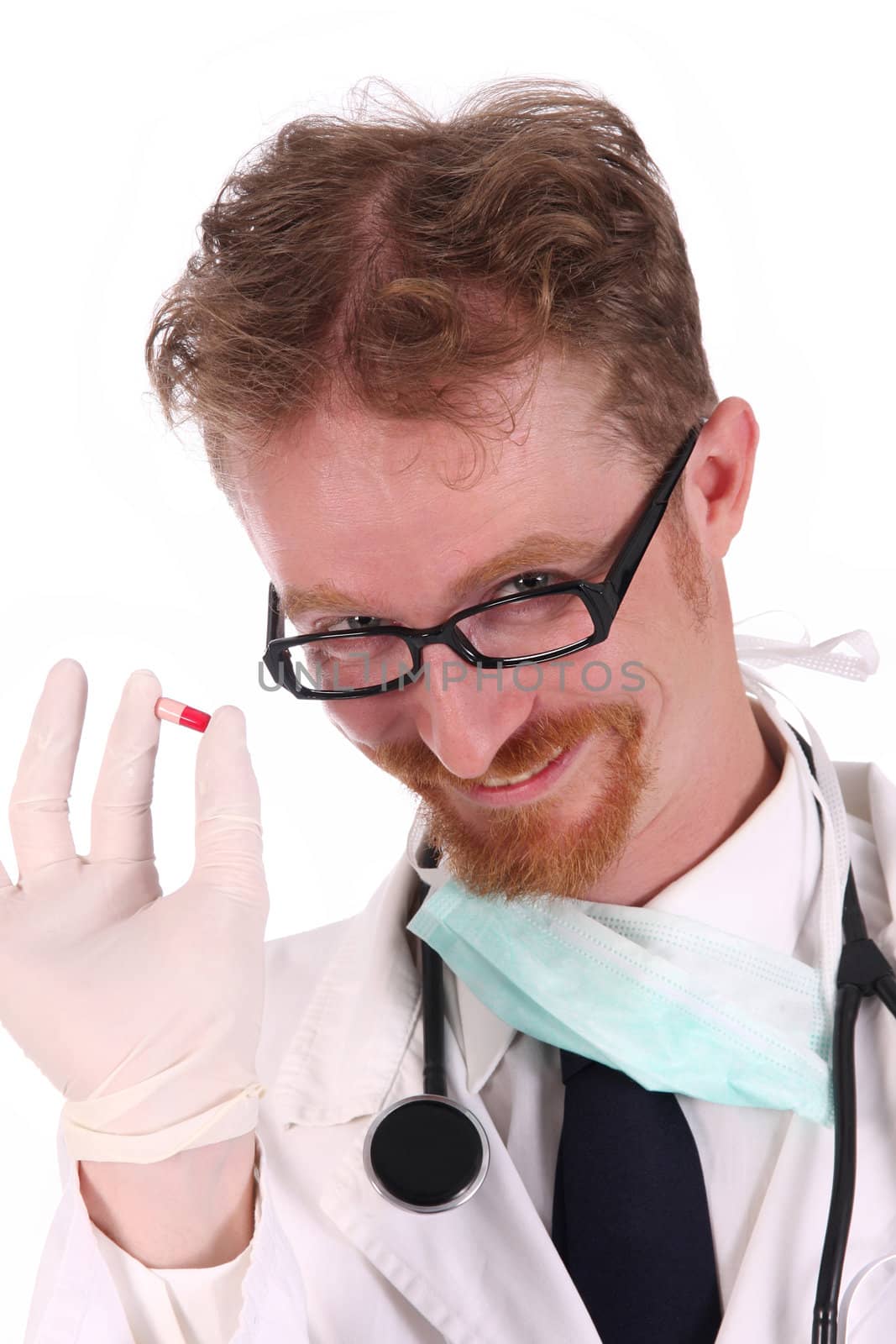 doctor with tablet on white background