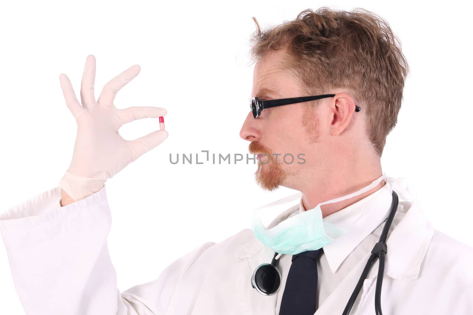 doctor with tablet on white background