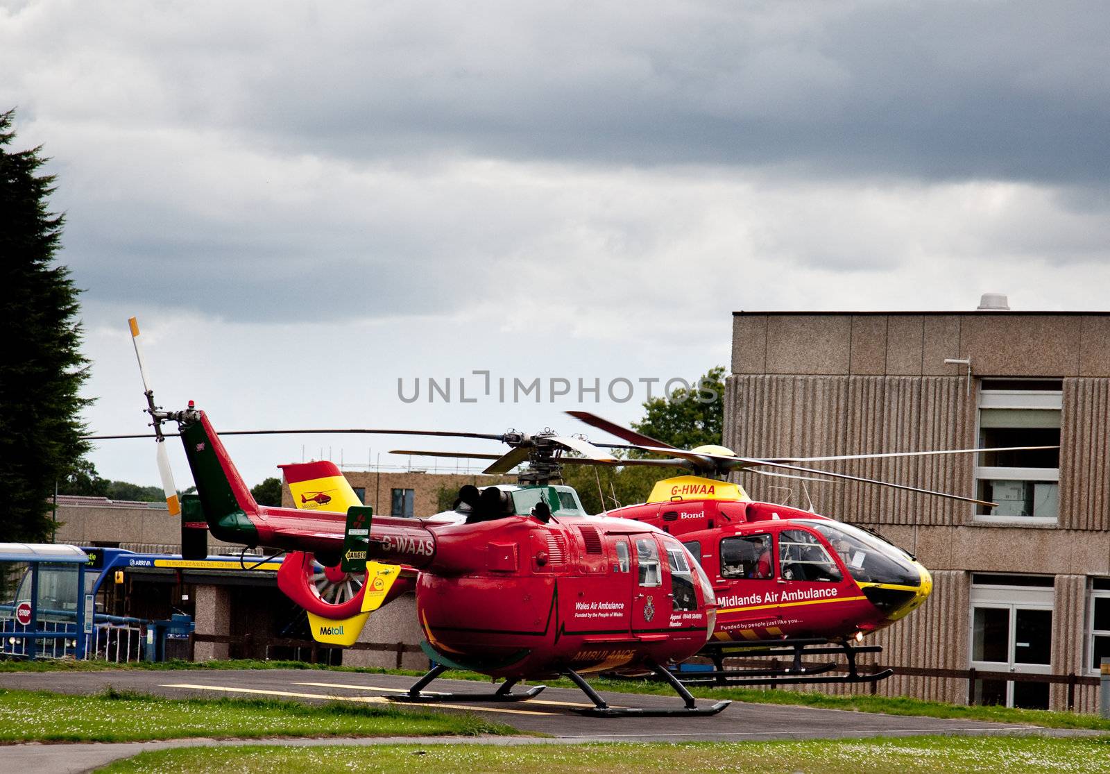 Pair of air ambulances landed at a hospital by steheap