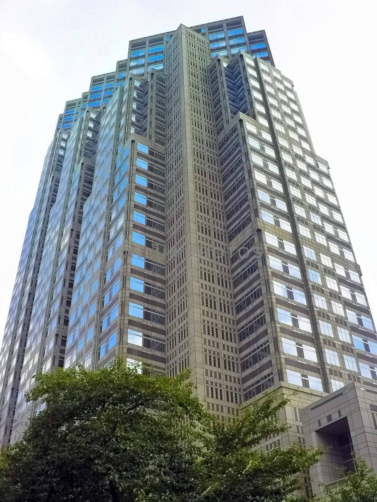 Tokyo skyscraper on white background with light blue windows