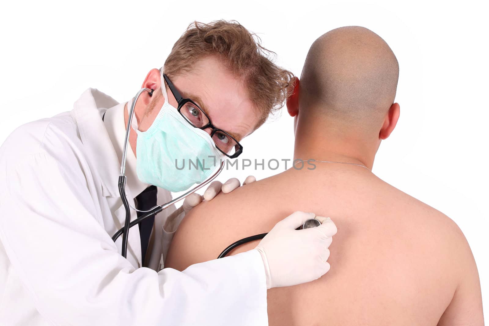 details funny doctor checking a patient with stethoscope