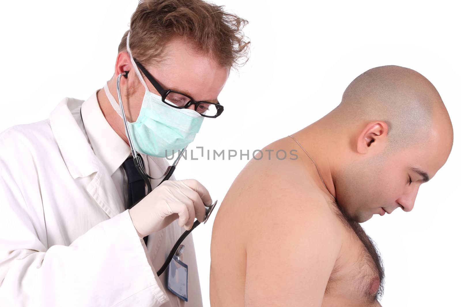 details funny doctor checking a patient with stethoscope