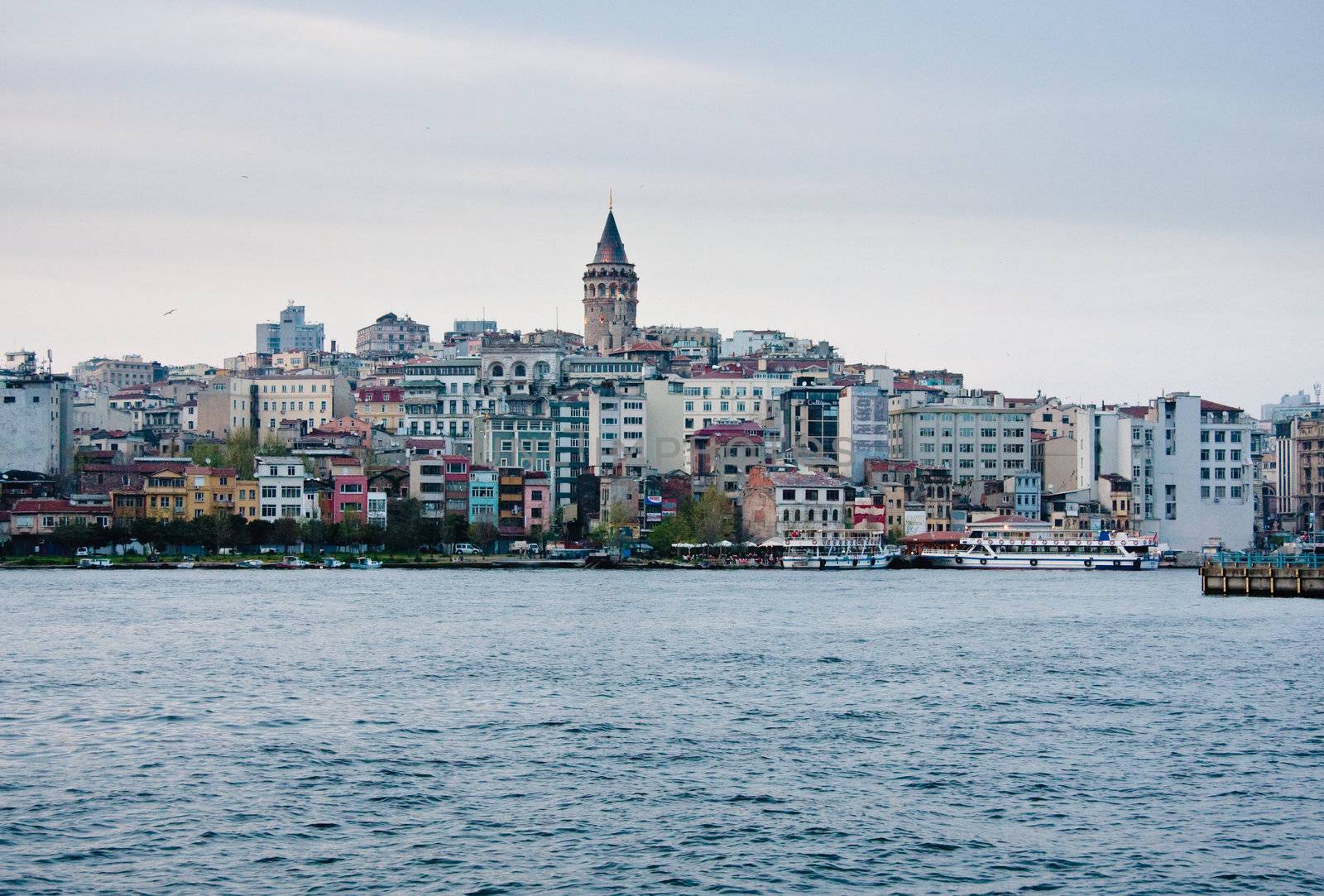 Evening shot of the Galata district in Istanbul