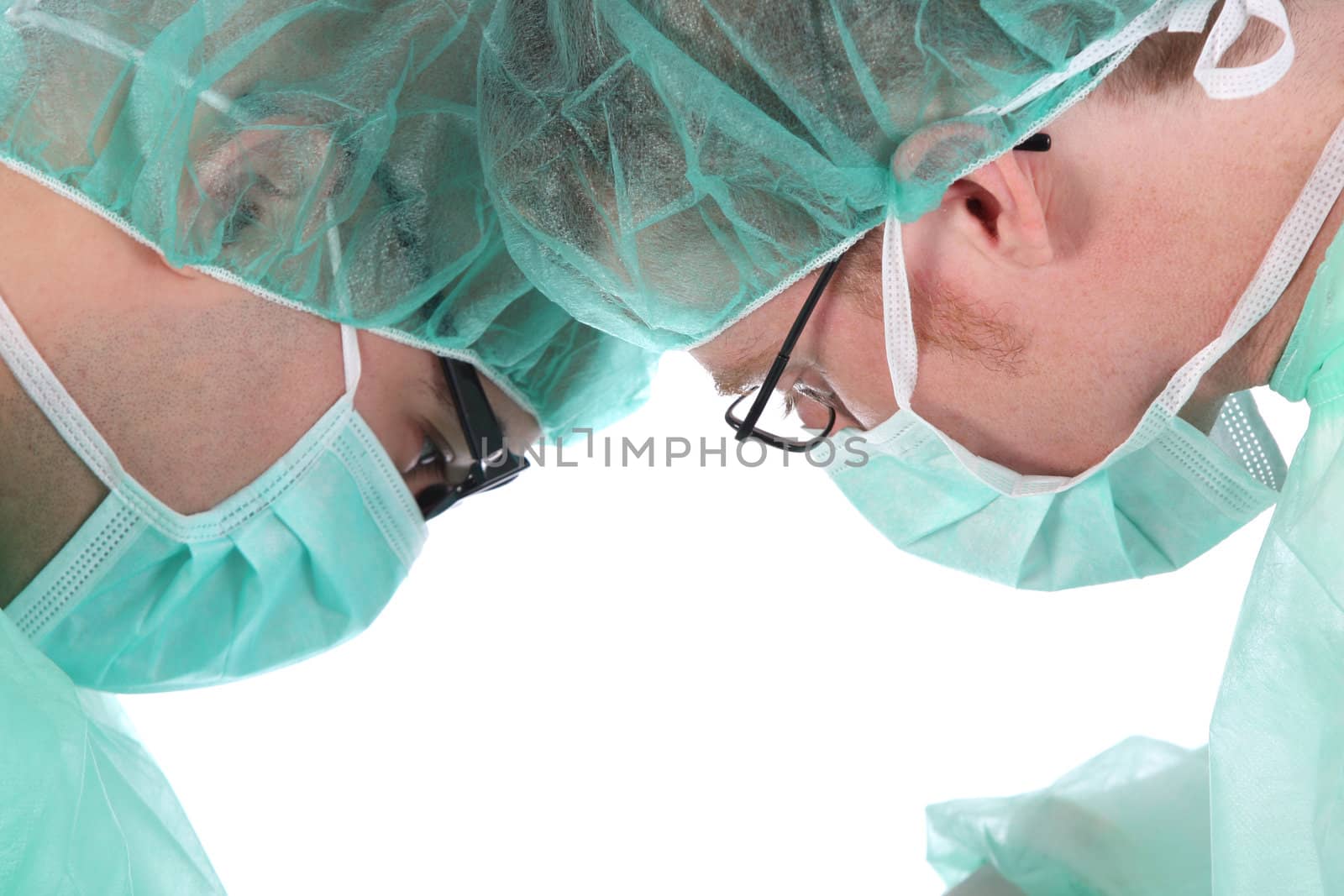 Details two surgeon at work on white background