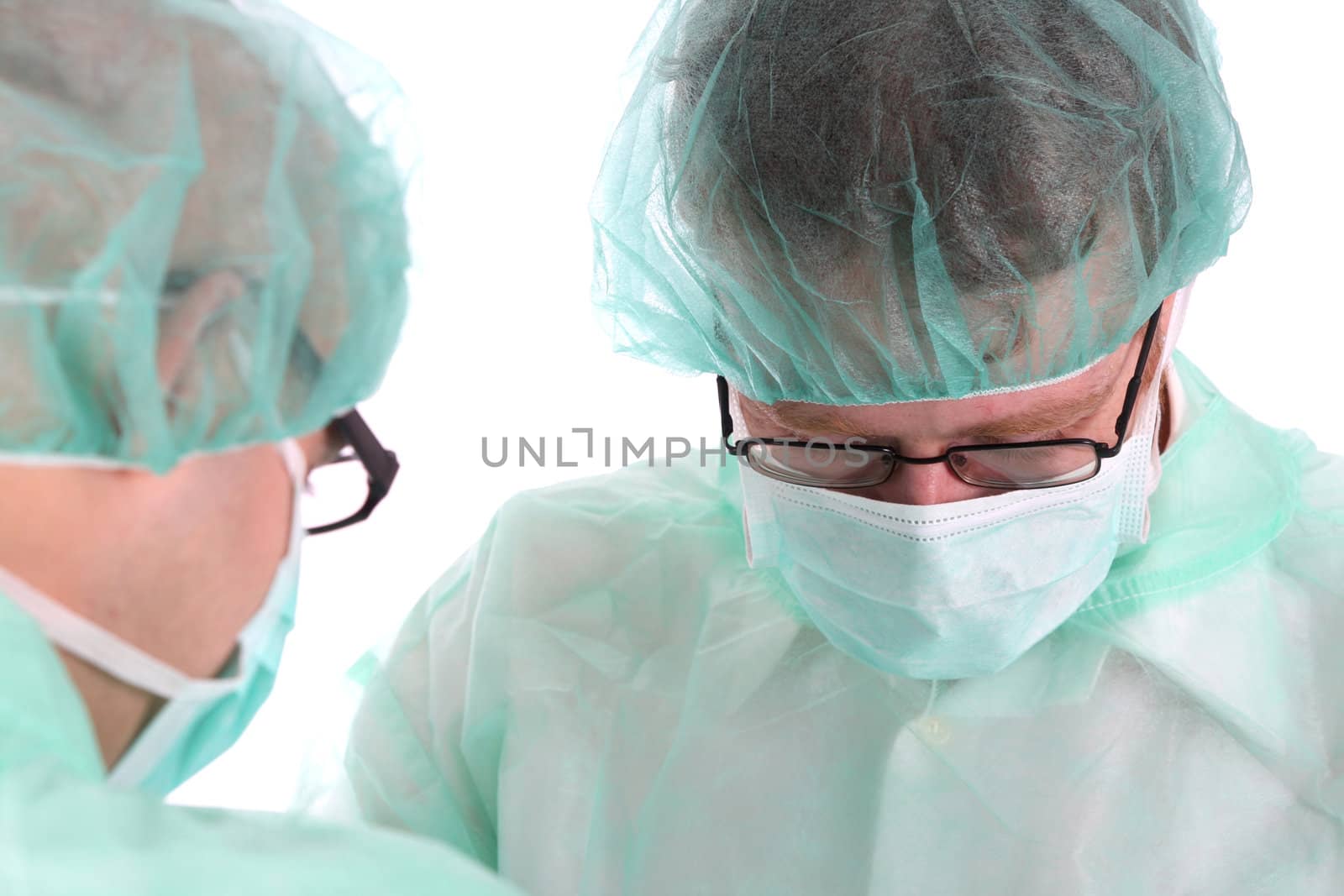 Details two surgeon at work on white background