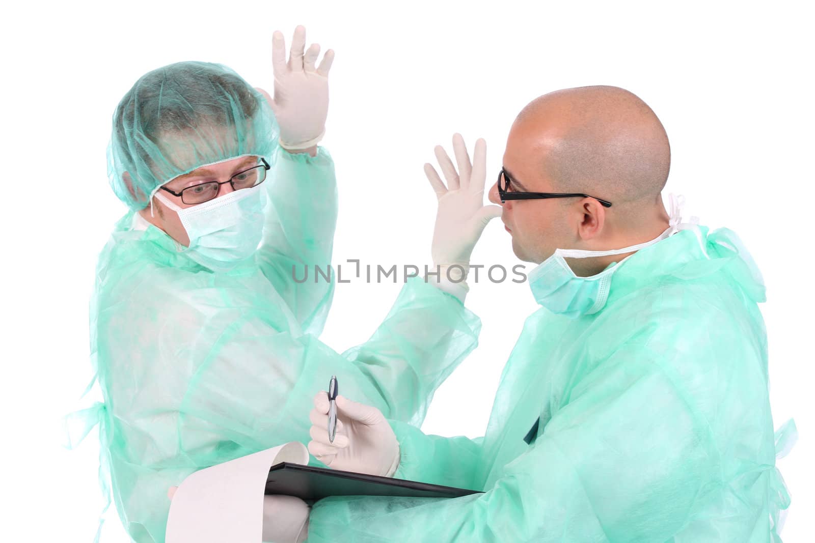 Details two surgeon with documents and pencil