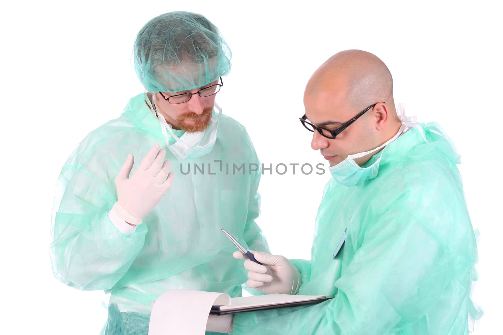 Details two surgeon with documents and pencil