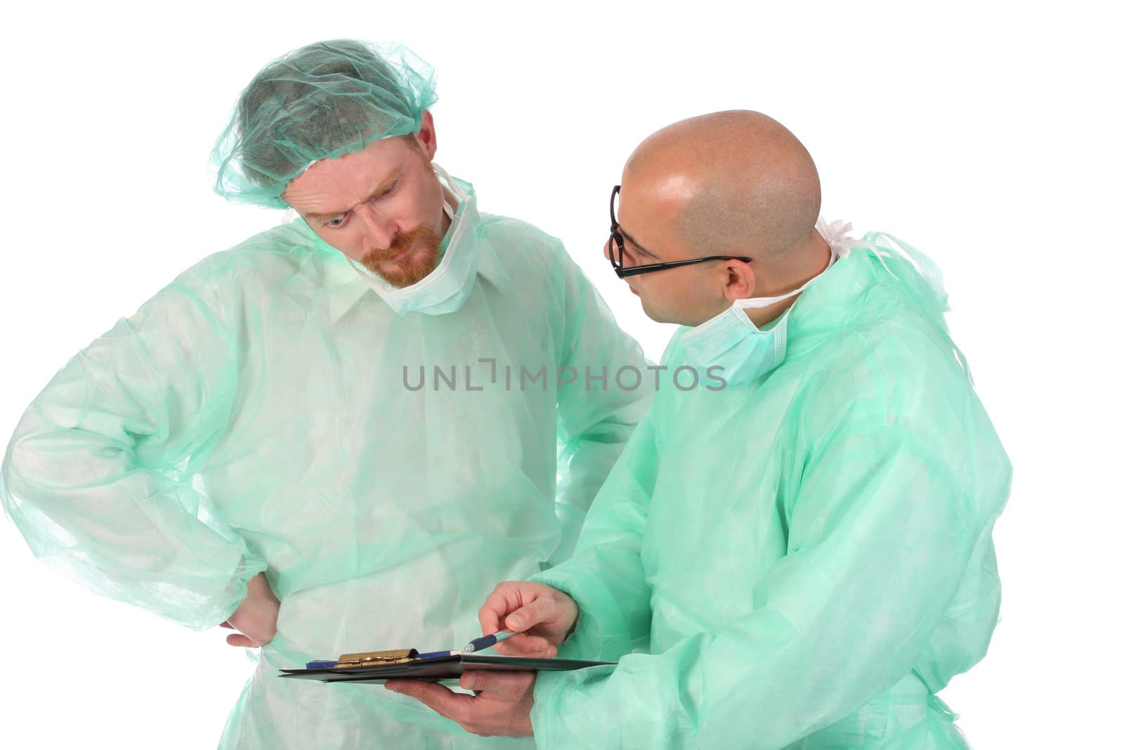 Details two surgeon with documents and pencil