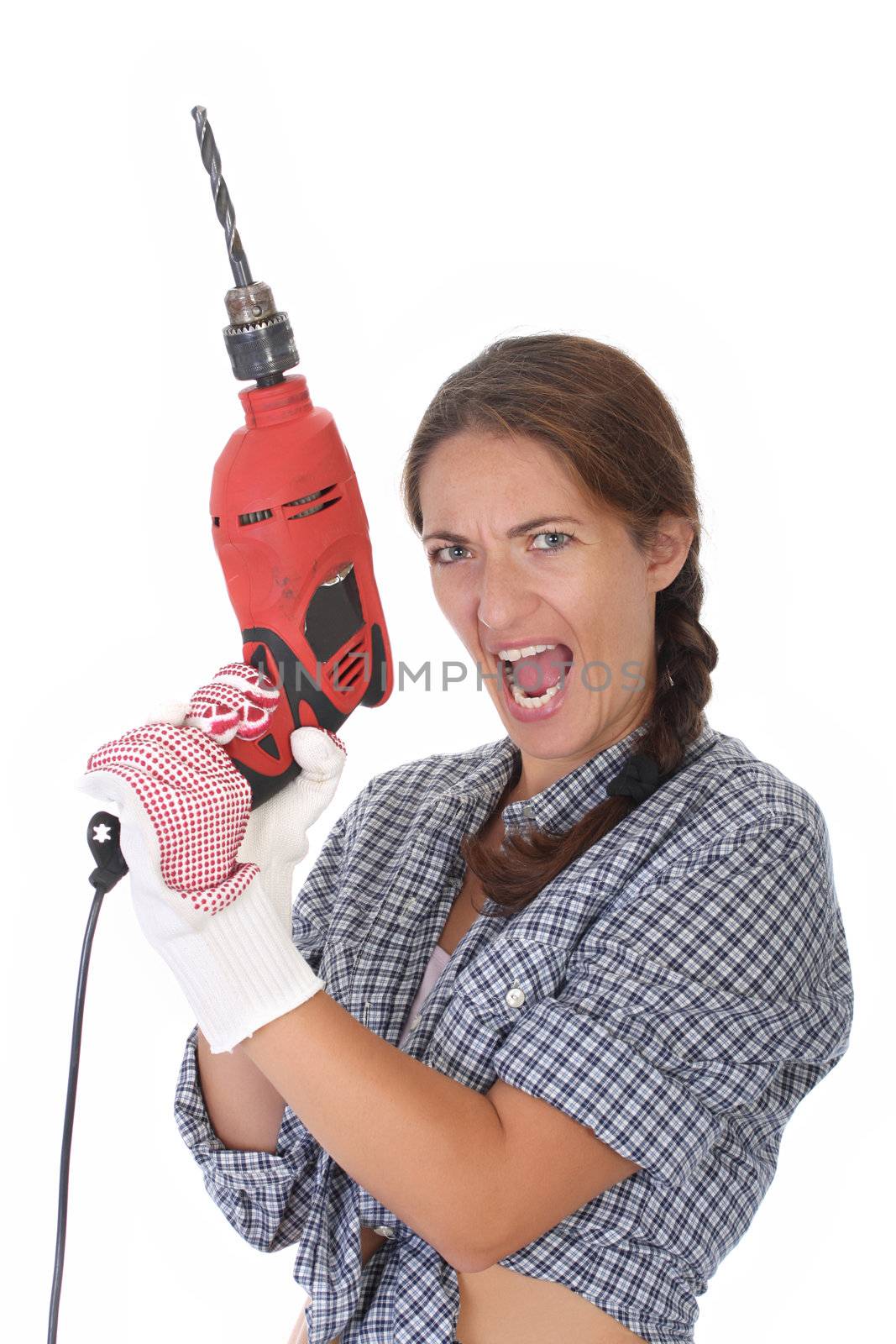 Beauty woman with auger on white background