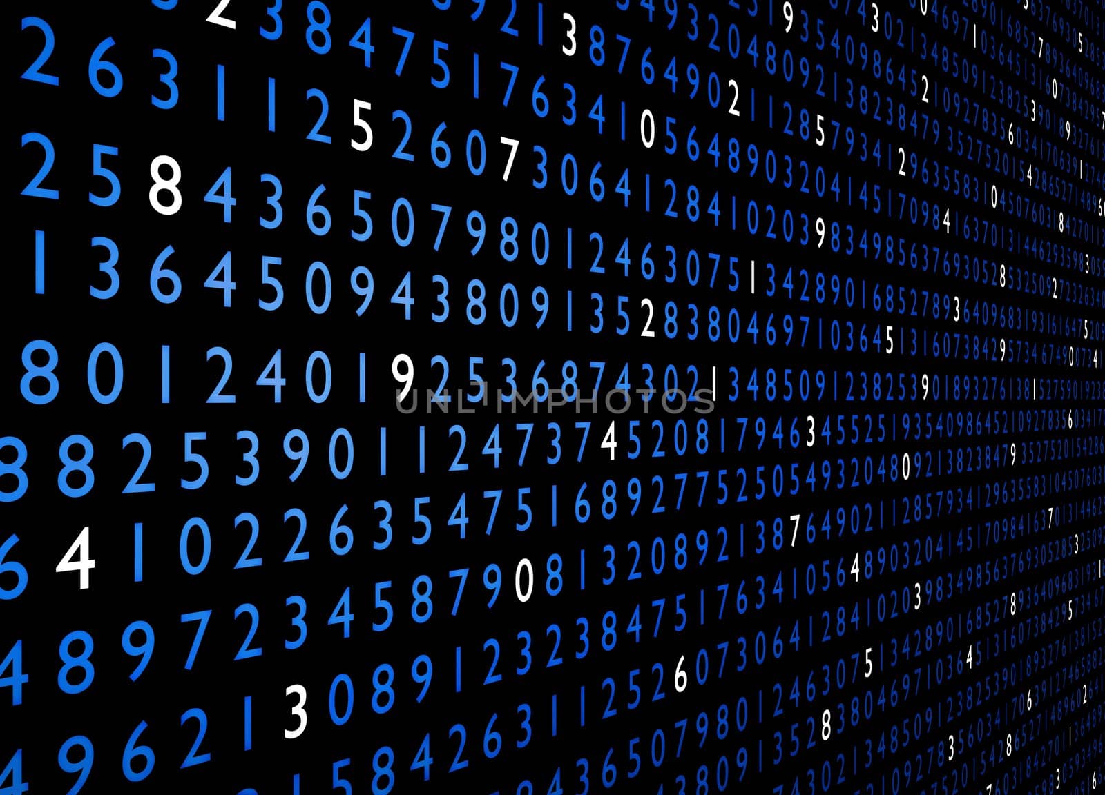 Illustration of blue numbers with some highlighted white