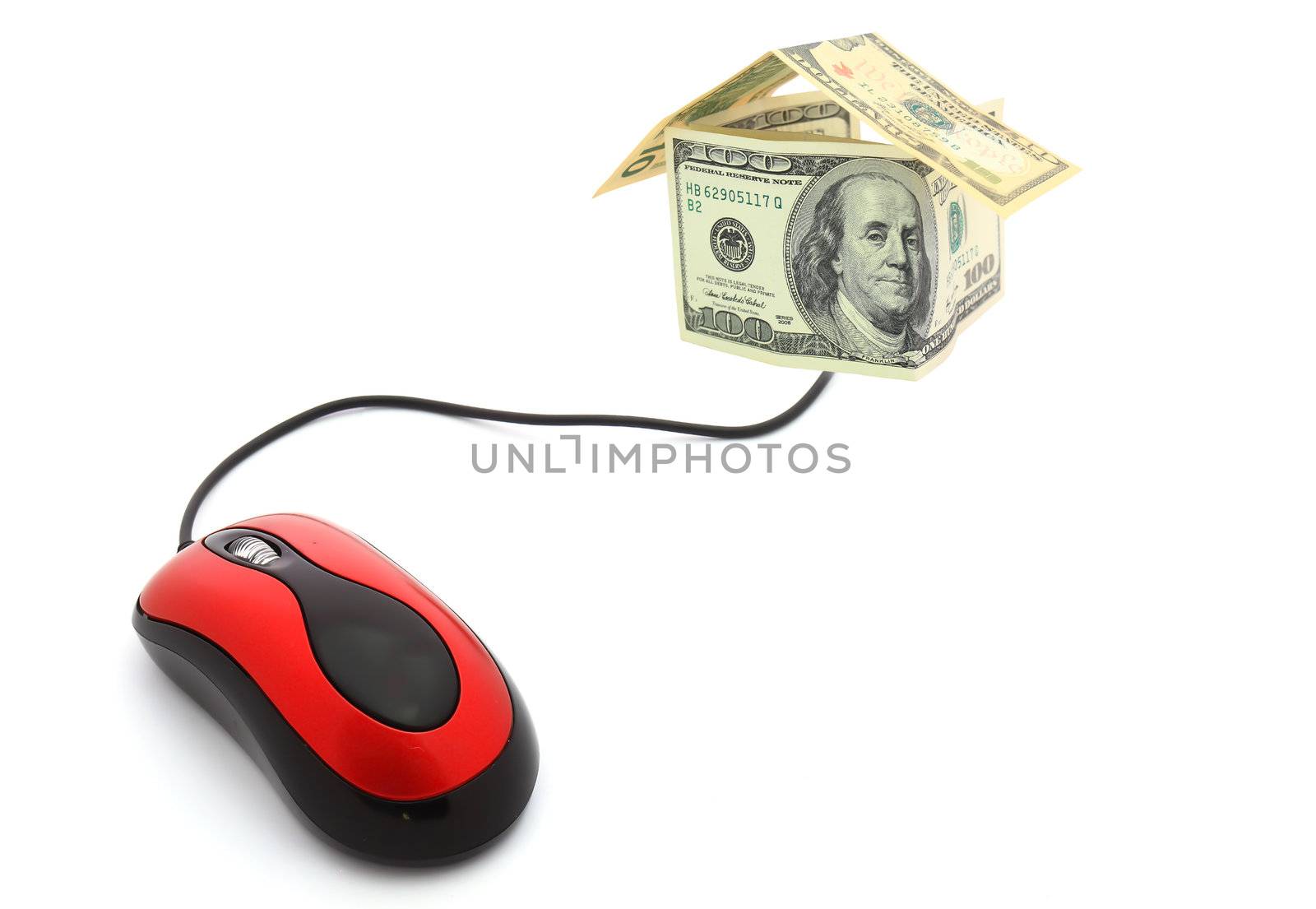 E-commerce - computer mouse and money home by rufous
