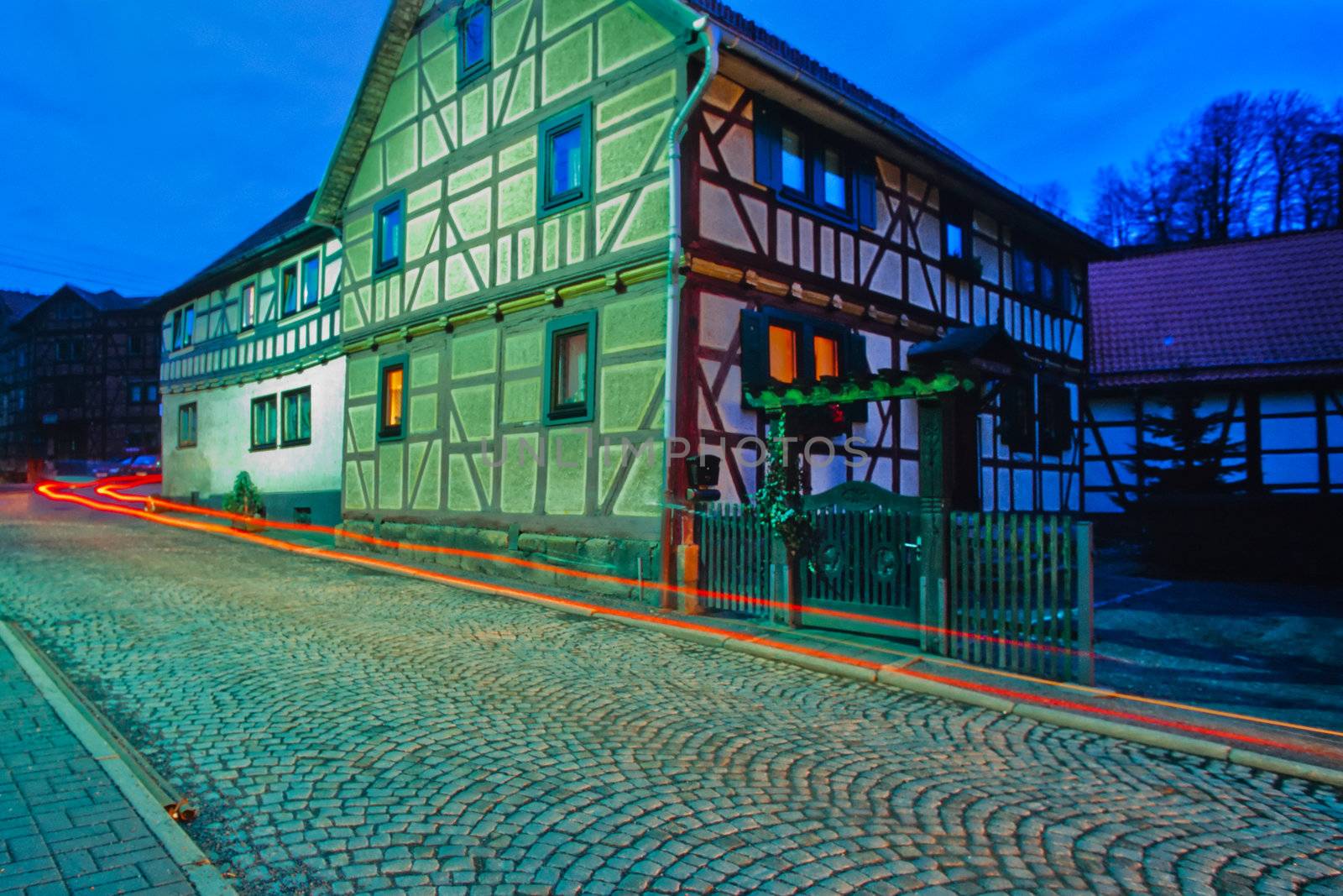 At night in Thuringia village, Germay by PiLens