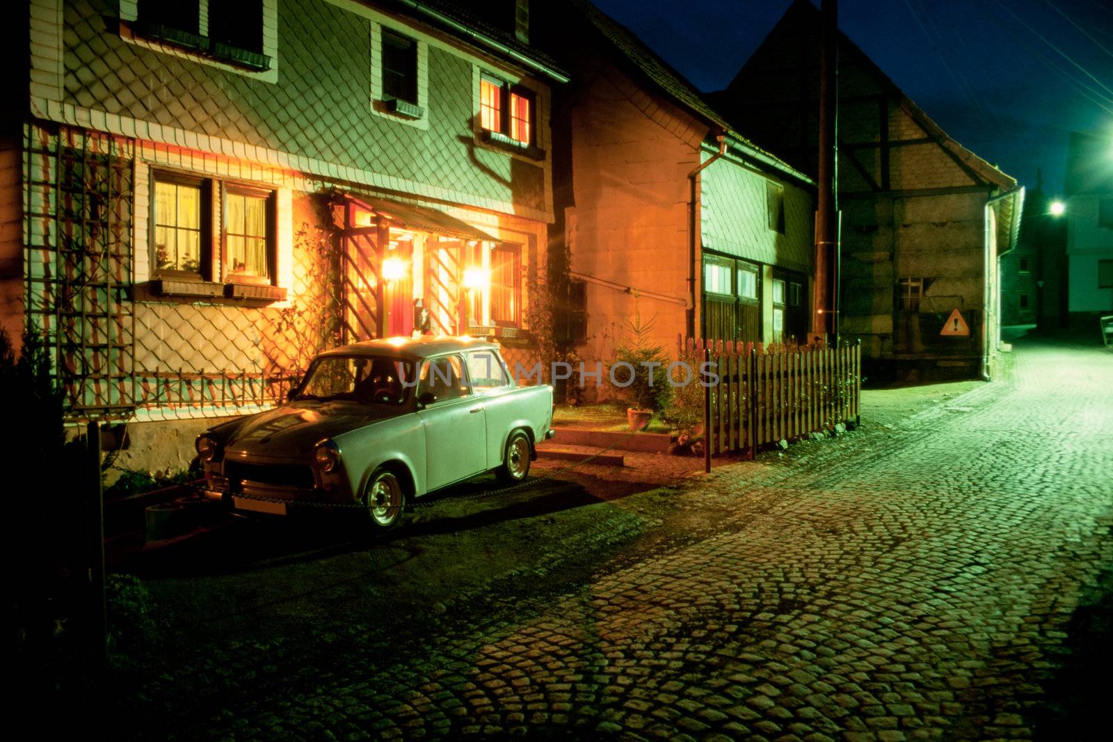 At night in a small village in Thuringia, Eastern Germany, a few years after reunification.
