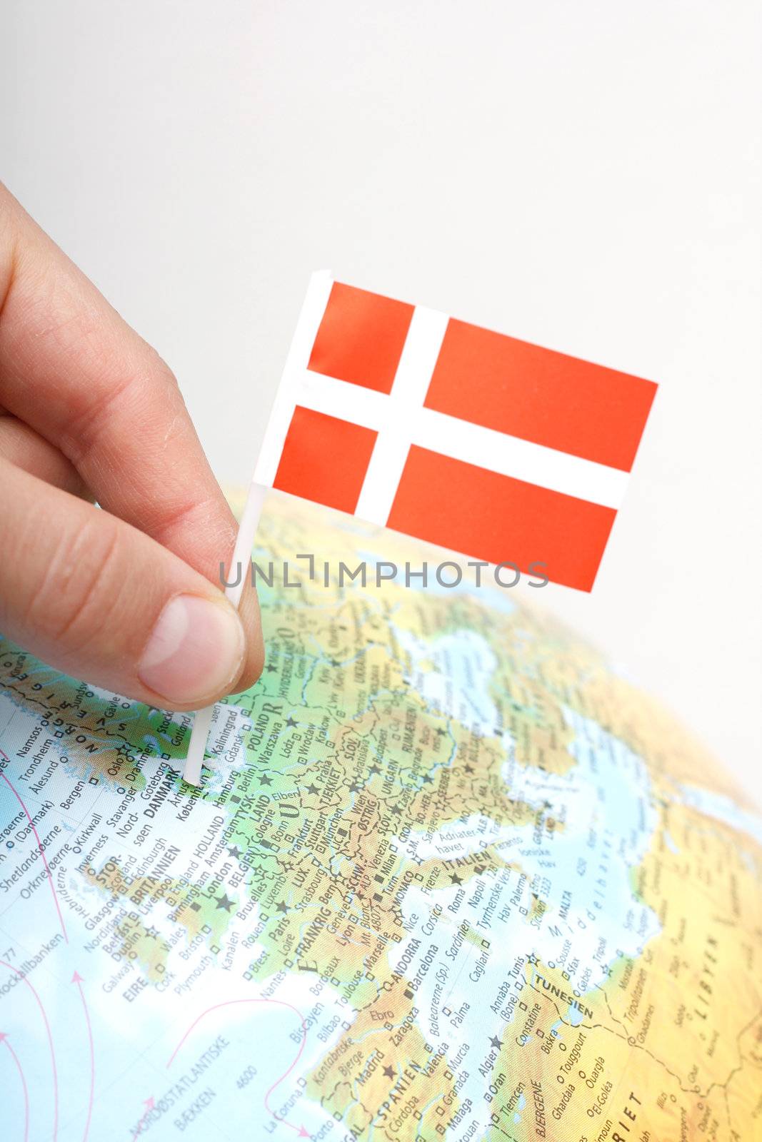 Denmark on a globe