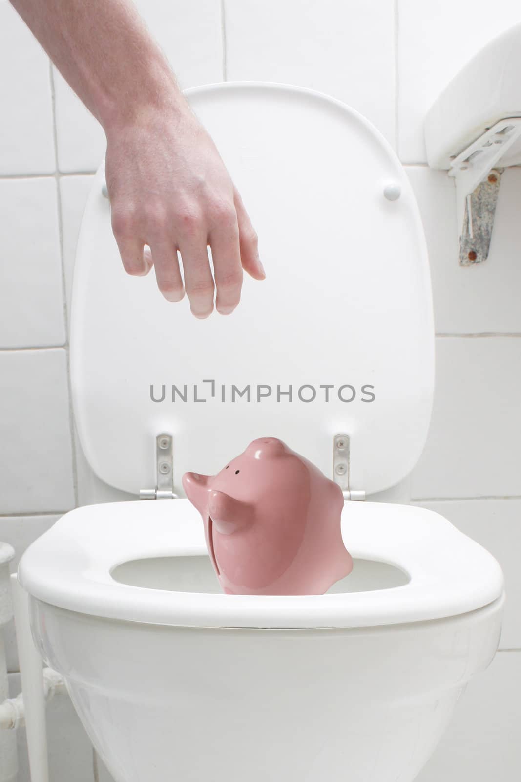 Throwing the piggy bank out in the toilet