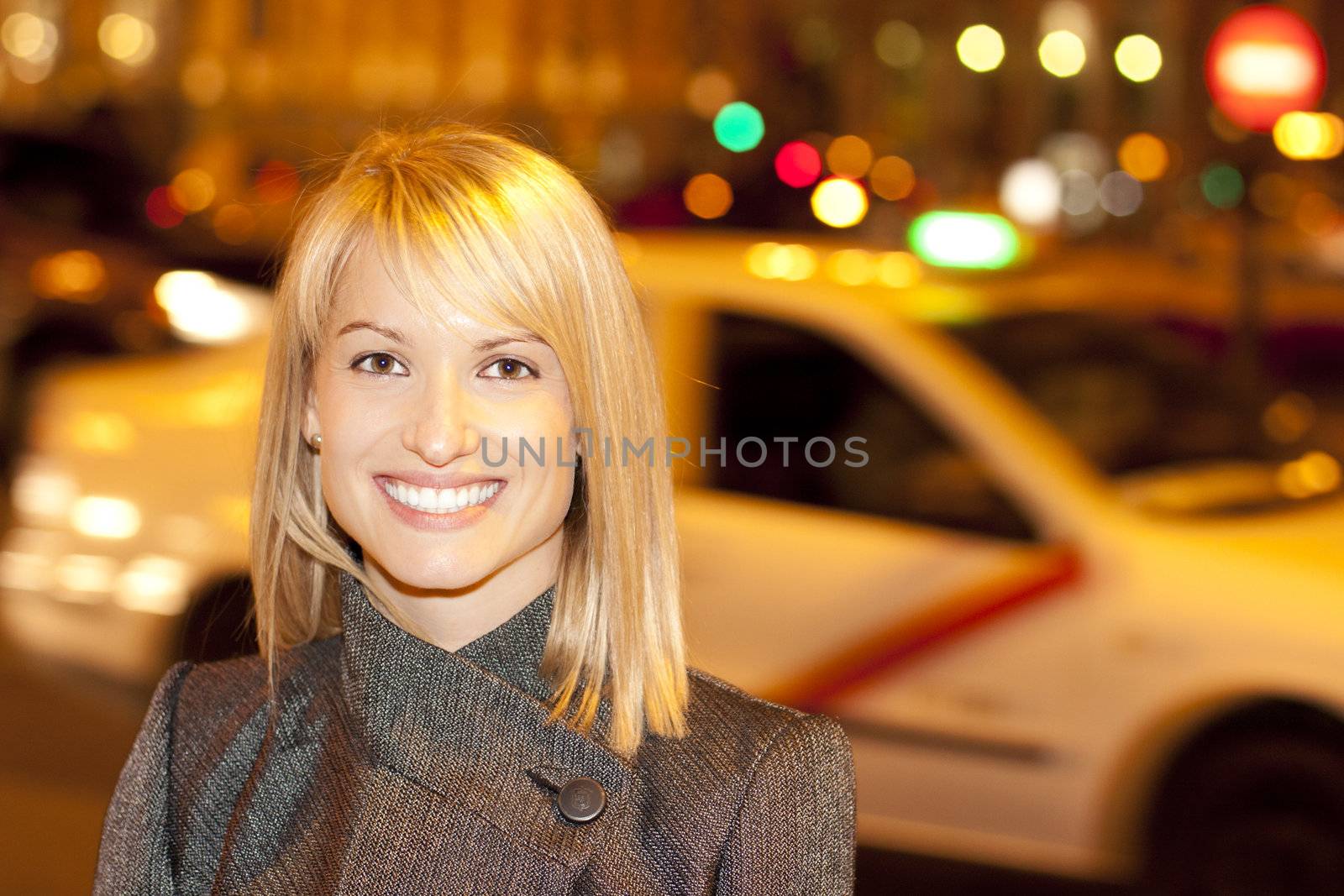 Portrait of a beautiful young lady on an lively friday night in a party capital - Madrid.