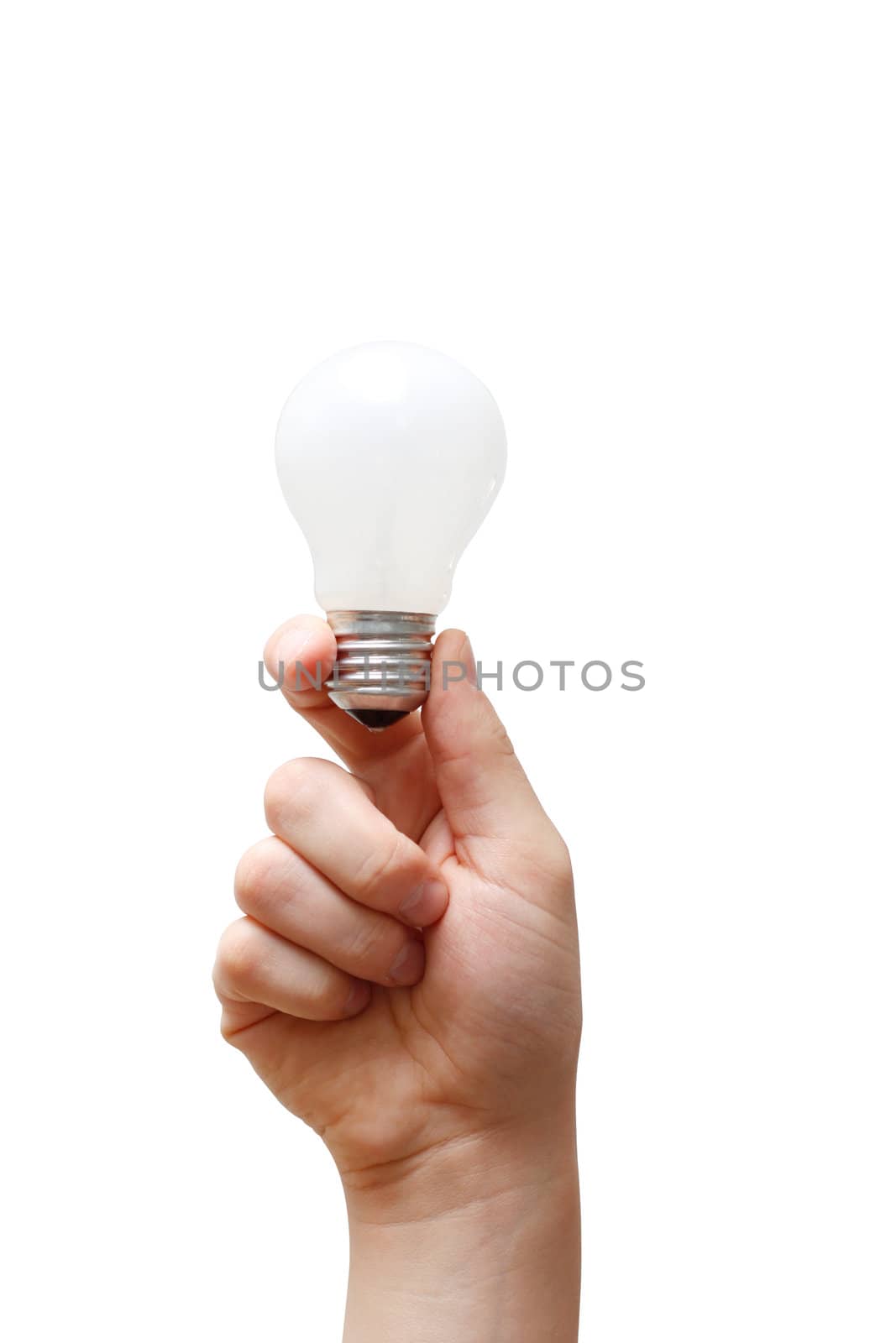 A hand holding a light bulb