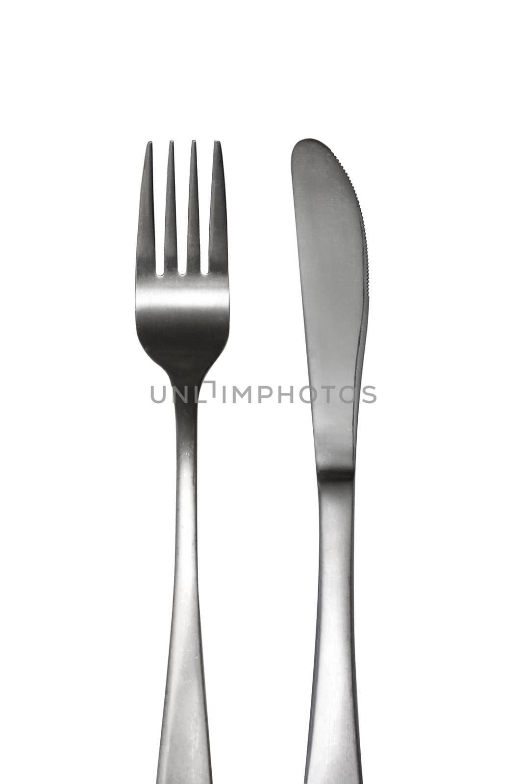 A fork and knife isolated on white