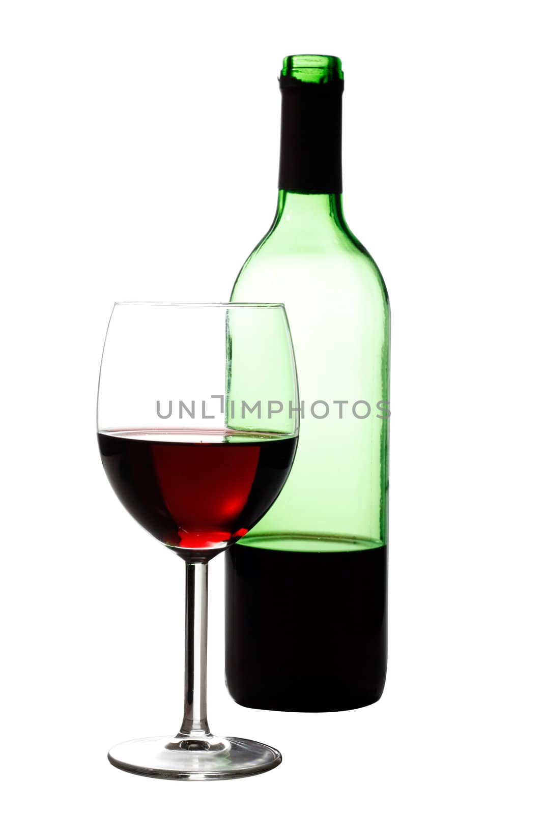 A glass and bottle of red wine