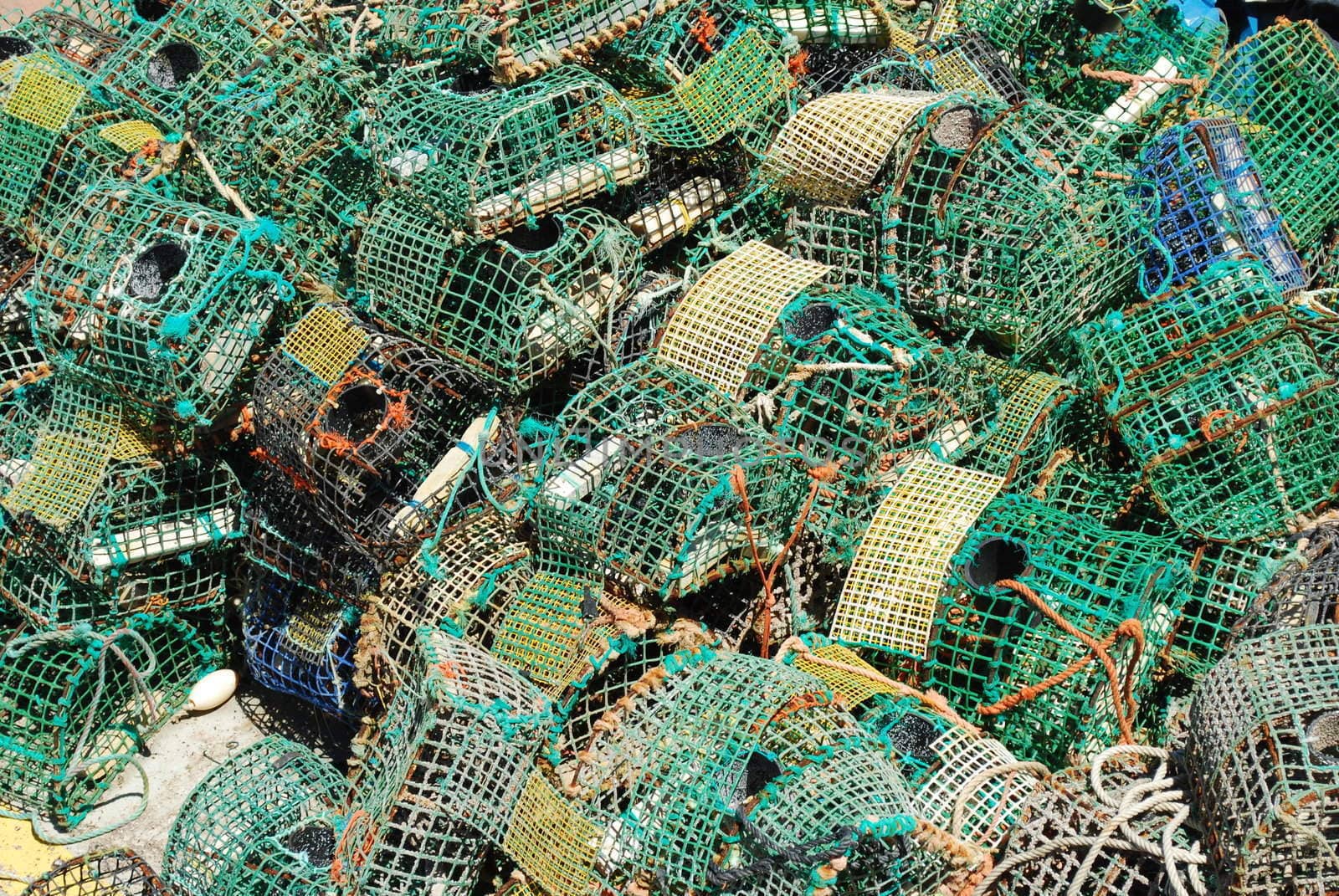 background of fishing cages in the port of Cascais, Portugal