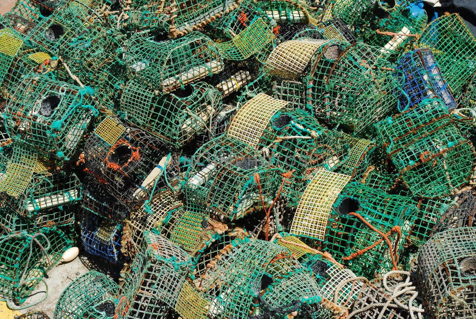 background of fishing cages in the port of Cascais, Portugal