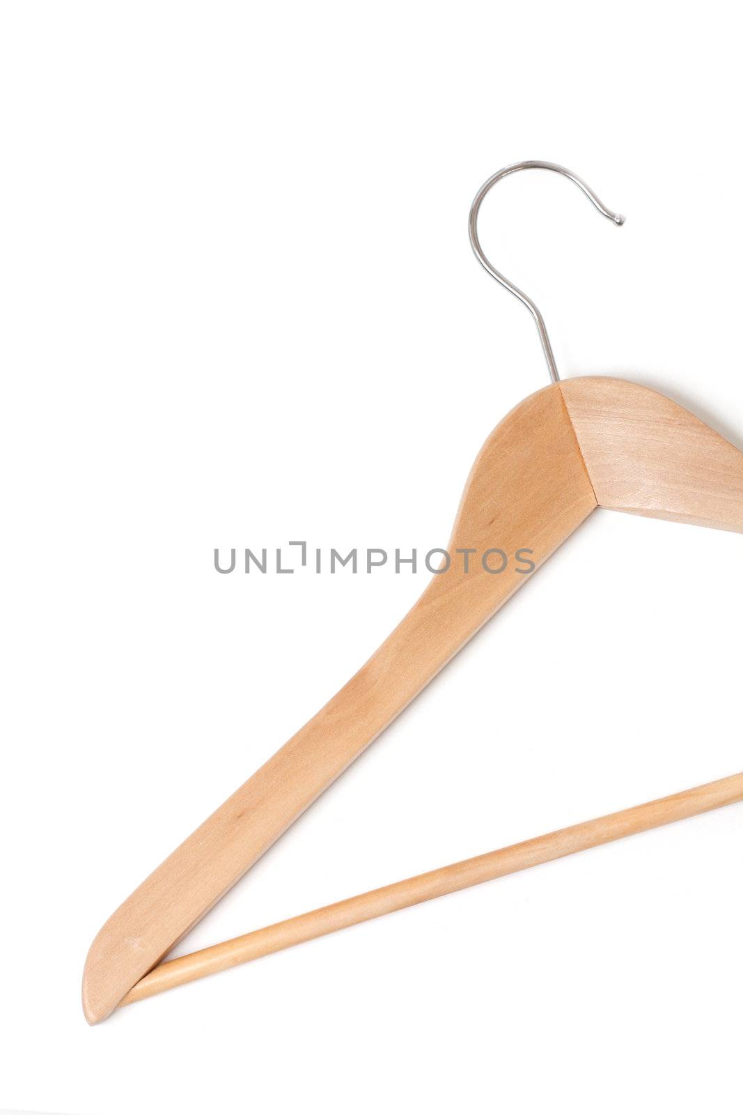 A wooden hanger isolated on white