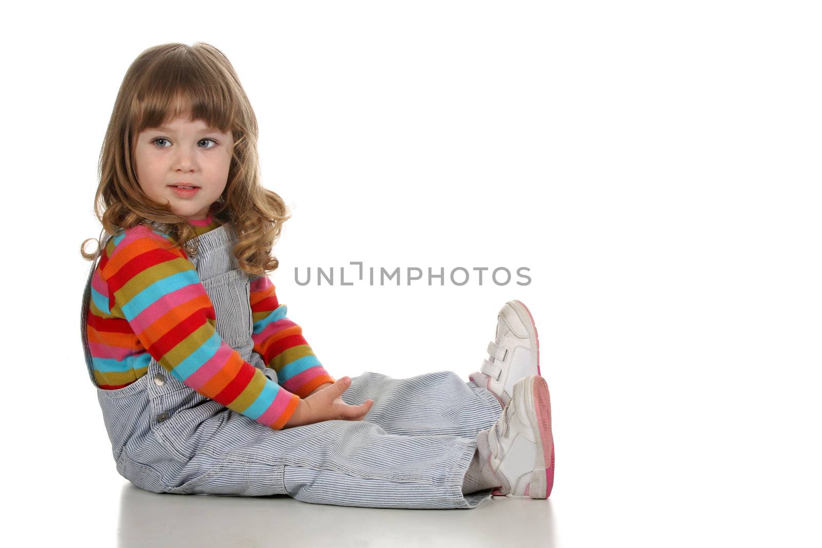 beauty a little girl on white background