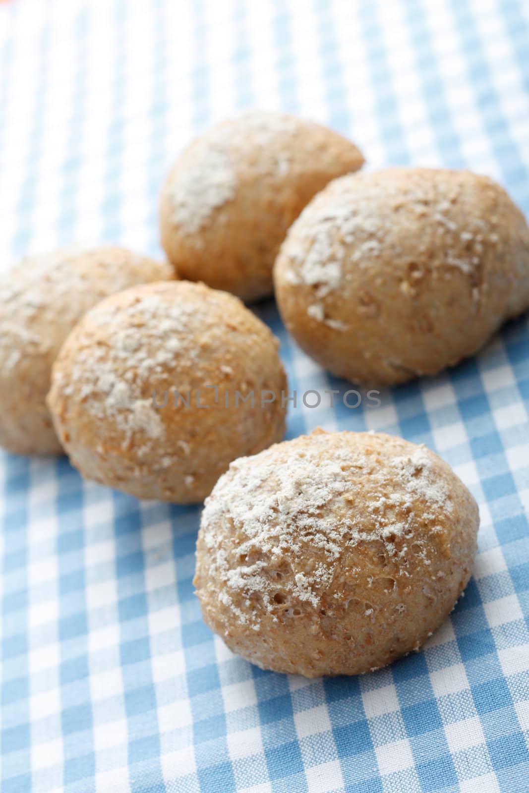 Delicious wholemeal bread rolls freshly baked