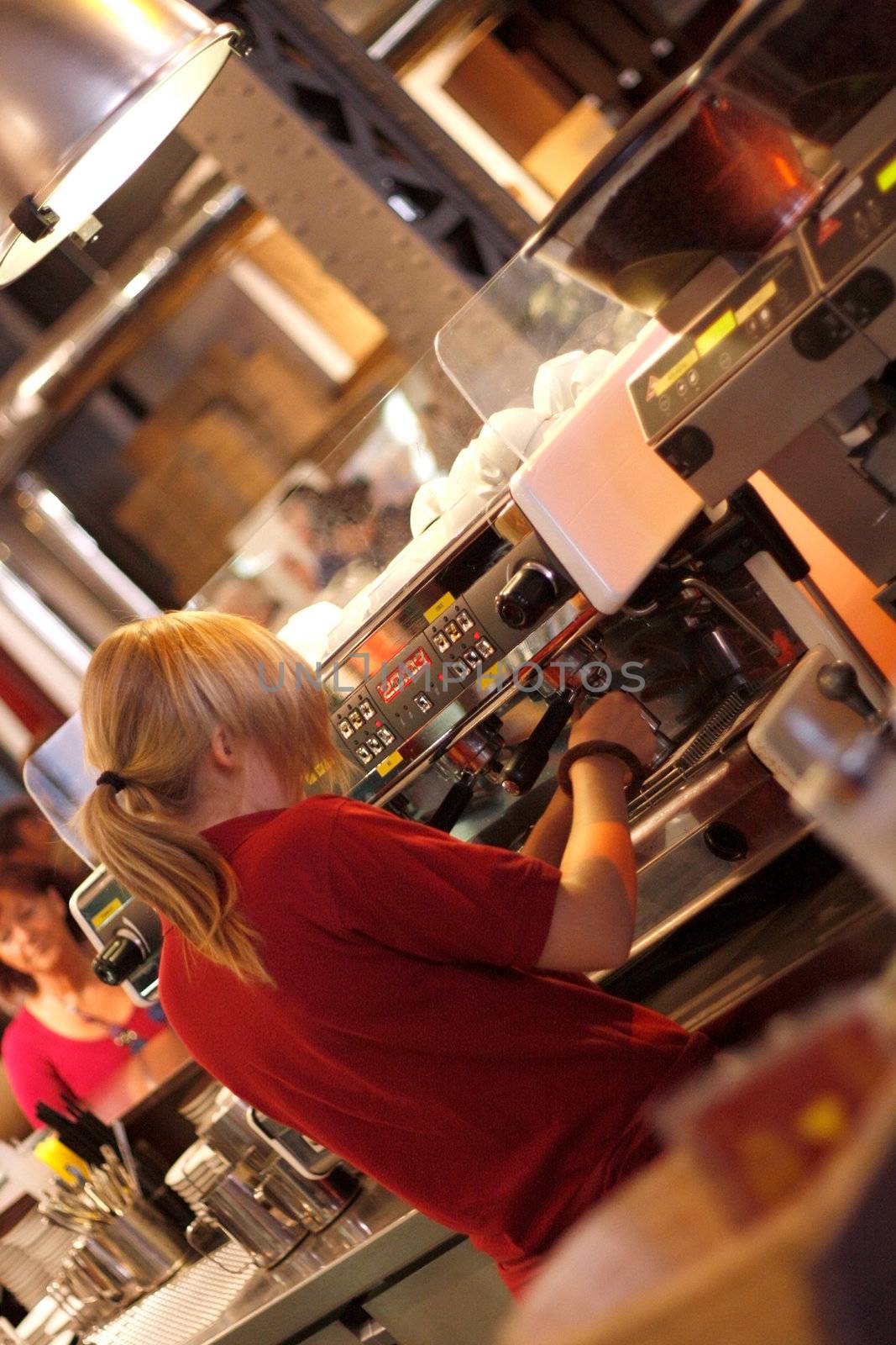 A professional espresso machine in a bar